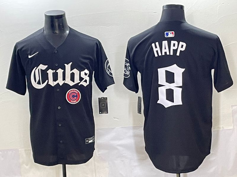 Men 2025 Chicago Cubs 8 Happ Black Five generations Joint Name Nike MLB Jersey style 10